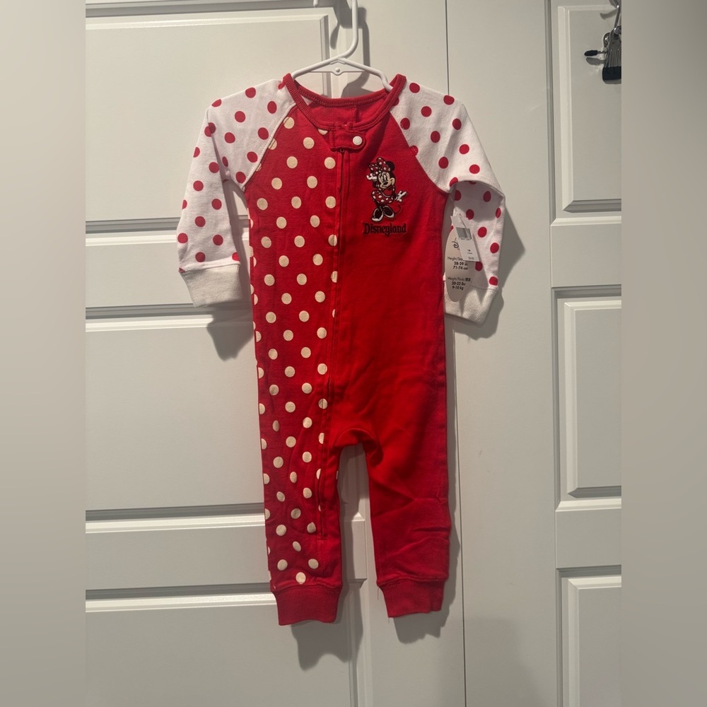 NWT Disneyland Parks Minnie Mouse Red Polka Dot Long Sleeve One Piece Size 12M